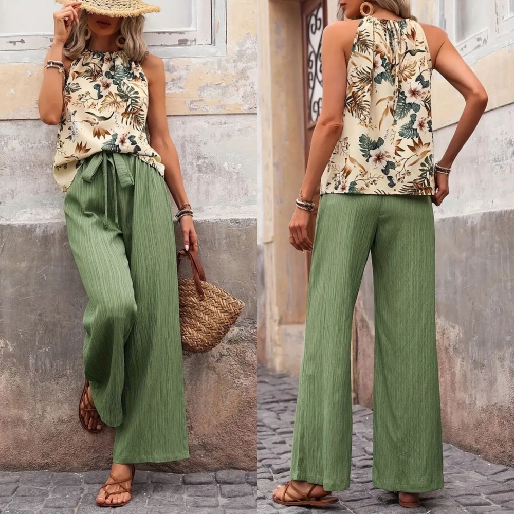 Women's Green Two-Piece Pants Set - Picture 2 of 12